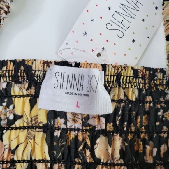 NEW L SIENNA SKY BLACK MINK YELLOW PINK TANK FLORAL SMOCKED TANK TOP LARGE NWT - Picture 4 of 7